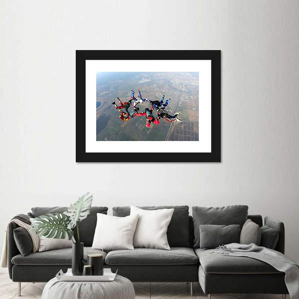 Skydivers Groups Moving Towards Ground Canvas Wall Art-3 Horizontal-Gallery Wrap-25" x 16"-Tiaracle