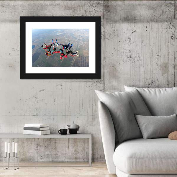 Skydivers Groups Moving Towards Ground Canvas Wall Art-3 Horizontal-Gallery Wrap-25" x 16"-Tiaracle