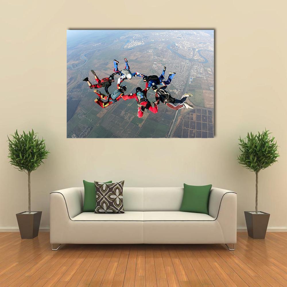 Skydivers Groups Moving Towards Ground Canvas Wall Art-1 Piece-Gallery Wrap-48" x 32"-Tiaracle