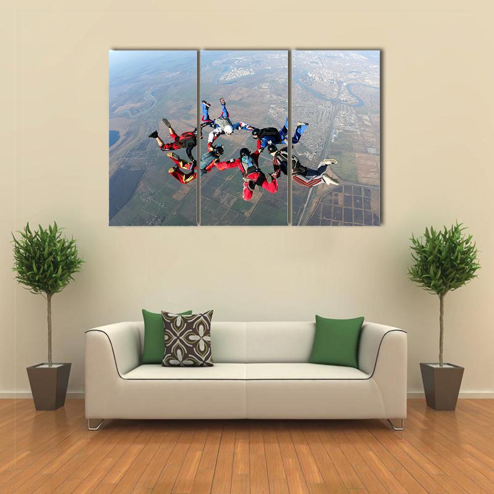 Skydivers Groups Moving Towards Ground Canvas Wall Art-3 Horizontal-Gallery Wrap-37" x 24"-Tiaracle