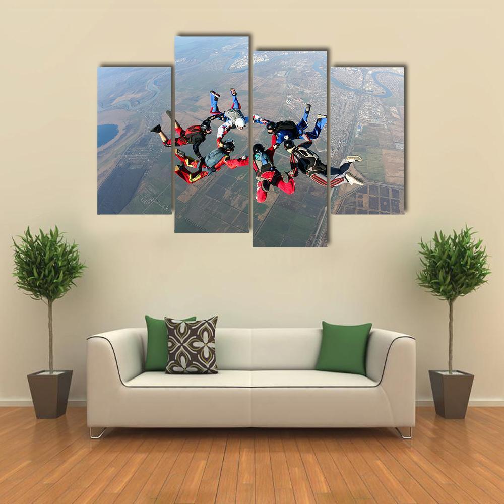 Skydivers Groups Moving Towards Ground Canvas Wall Art-4 Pop-Gallery Wrap-50" x 32"-Tiaracle