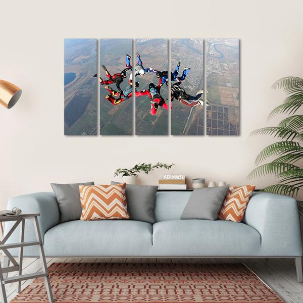 Skydivers Groups Moving Towards Ground Canvas Wall Art-5 Horizontal-Gallery Wrap-22&quot; x 12&quot;-Tiaracle