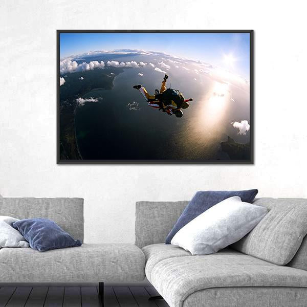 Skydivers In Action Panoramic Canvas Wall Art-1 Piece-36" x 12"-Tiaracle