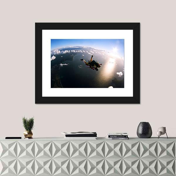 Skydivers In Action Panoramic Canvas Wall Art-1 Piece-36" x 12"-Tiaracle