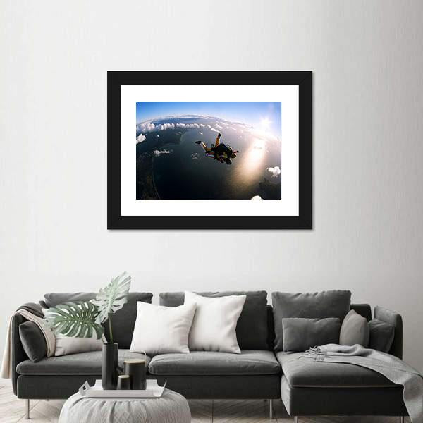 Skydivers In Action Panoramic Canvas Wall Art-1 Piece-36" x 12"-Tiaracle