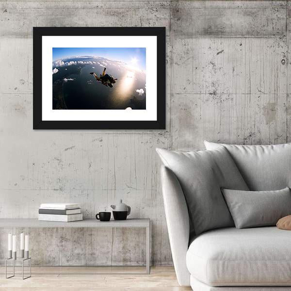 Skydivers In Action Panoramic Canvas Wall Art-1 Piece-36" x 12"-Tiaracle
