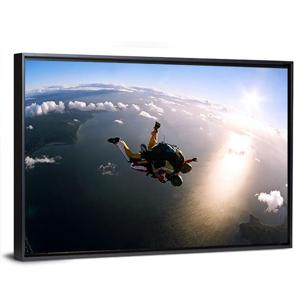 Skydivers In Action Panoramic Canvas Wall Art-1 Piece-36" x 12"-Tiaracle