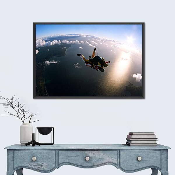 Skydivers In Action Panoramic Canvas Wall Art-1 Piece-36" x 12"-Tiaracle