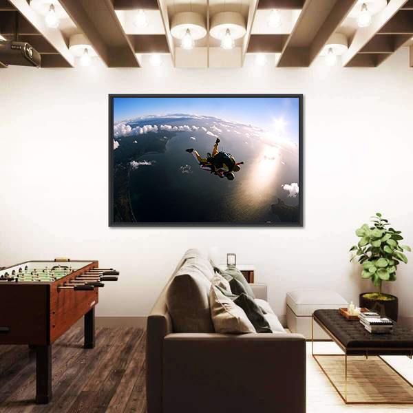 Skydivers In Action Panoramic Canvas Wall Art-1 Piece-36" x 12"-Tiaracle
