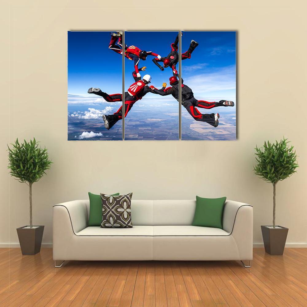 Skydivers In Relative Work Canvas Wall Art-3 Horizontal-Gallery Wrap-37" x 24"-Tiaracle