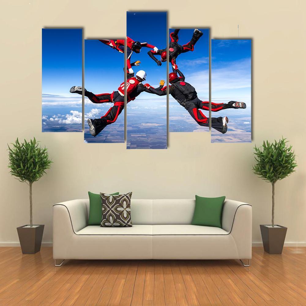 Skydivers In Relative Work Canvas Wall Art-5 Pop-Gallery Wrap-47" x 32"-Tiaracle