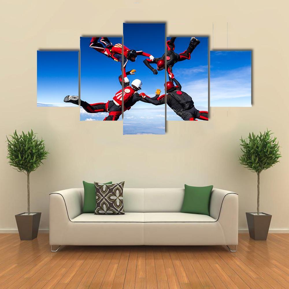 Skydivers In Relative Work Canvas Wall Art-5 Star-Gallery Wrap-62" x 32"-Tiaracle