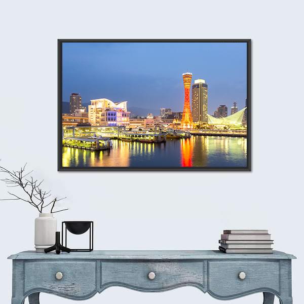 Skyline And Port Of Kobe Tower Kansai Canvas Wall Art-1 Piece-Floating Frame-24" x 16"-Tiaracle