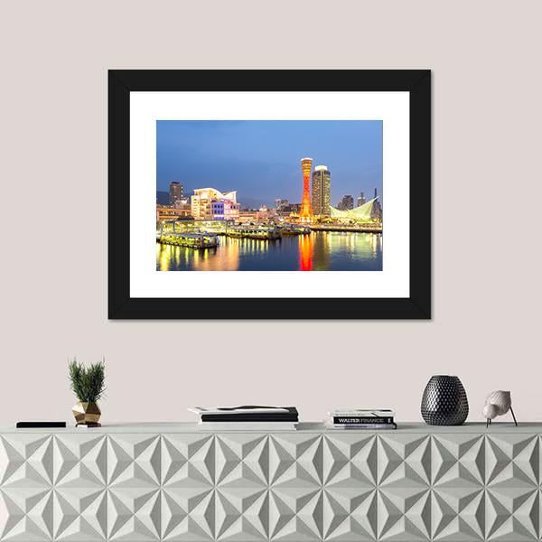 Skyline And Port Of Kobe Tower Kansai Canvas Wall Art-1 Piece-Framed Print-20" x 16"-Tiaracle