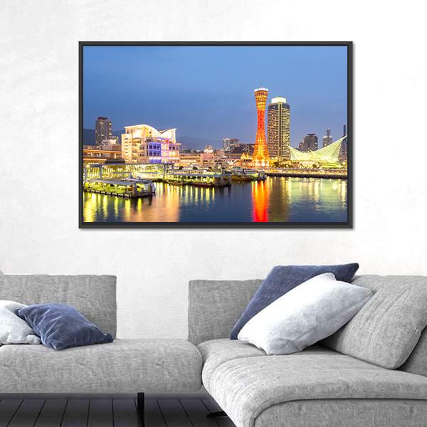 Skyline And Port Of Kobe Tower Kansai Canvas Wall Art-3 Horizontal-Gallery Wrap-25" x 16"-Tiaracle