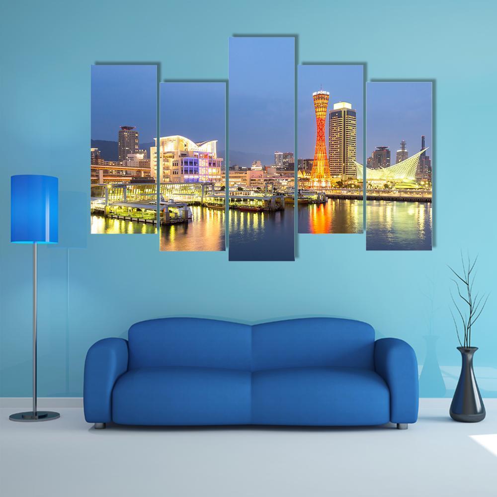 Skyline And Port Of Kobe Tower Kansai Canvas Wall Art-5 Pop-Gallery Wrap-47" x 32"-Tiaracle