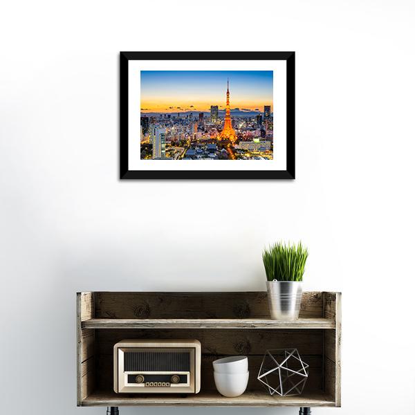Skyline At Tokyo Tower Canvas Wall Art-1 Piece-Framed Print-20" x 16"-Tiaracle