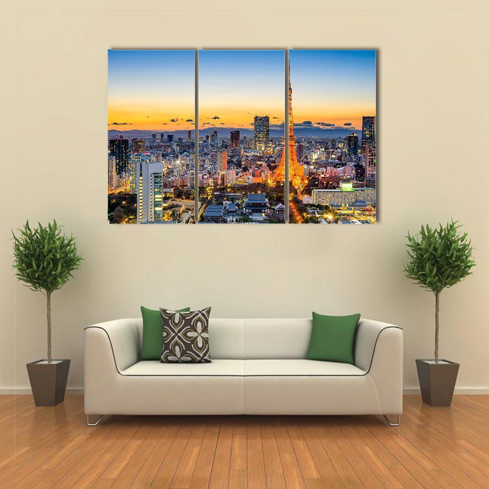 Skyline At Tokyo Tower Canvas Wall Art-3 Horizontal-Gallery Wrap-37" x 24"-Tiaracle