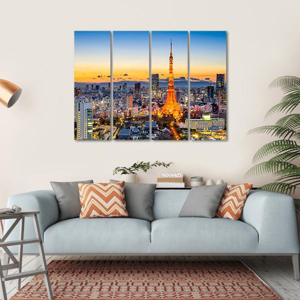 Skyline At Tokyo Tower Canvas Wall Art-4 Horizontal-Gallery Wrap-34" x 24"-Tiaracle