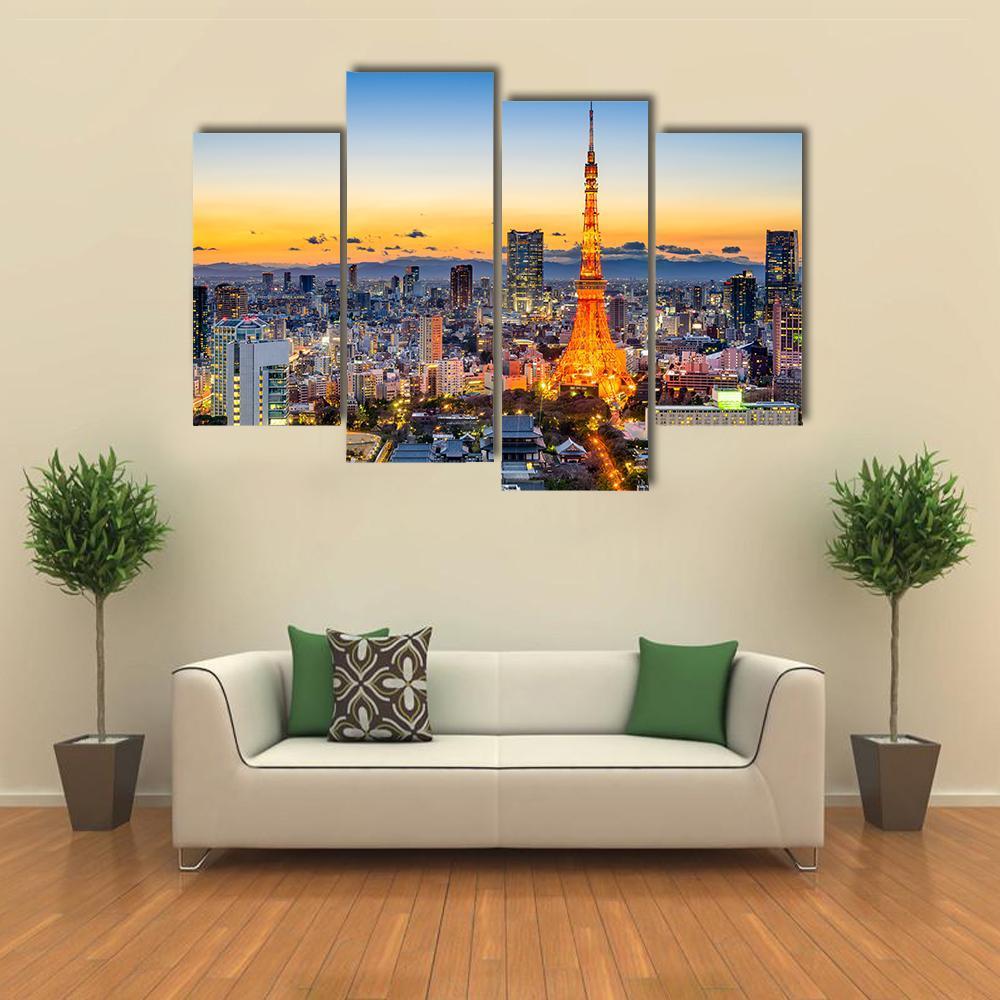 Skyline At Tokyo Tower Canvas Wall Art-4 Pop-Gallery Wrap-50" x 32"-Tiaracle