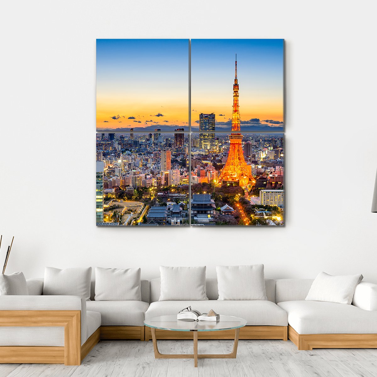 Skyline At Tokyo Tower Canvas Wall Art-4 Square-Gallery Wrap-17" x 17"-Tiaracle