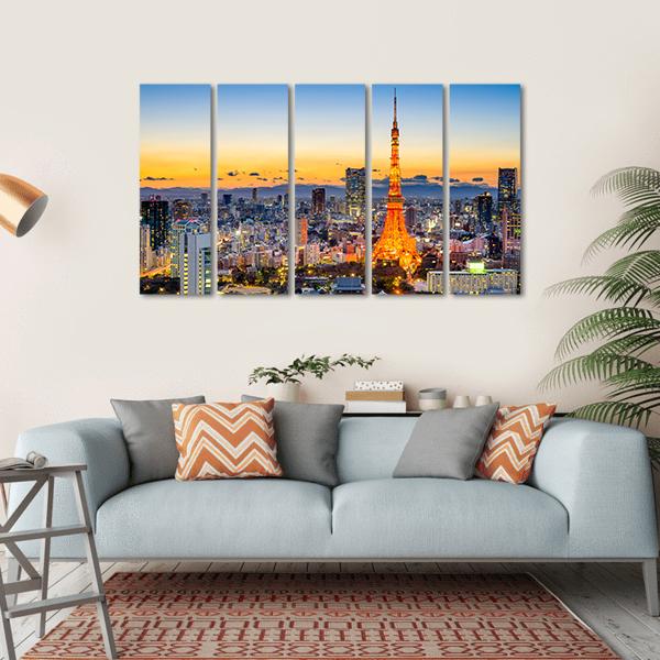 Skyline At Tokyo Tower Canvas Wall Art-5 Horizontal-Gallery Wrap-22" x 12"-Tiaracle