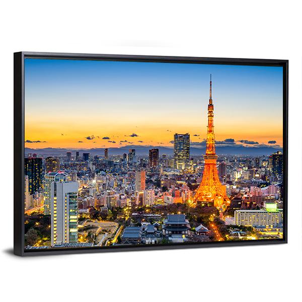 Skyline At Tokyo Tower Canvas Wall Art-3 Horizontal-Gallery Wrap-25" x 16"-Tiaracle