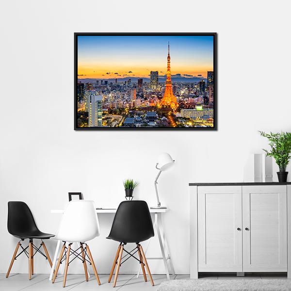 Skyline At Tokyo Tower Canvas Wall Art-3 Horizontal-Gallery Wrap-25" x 16"-Tiaracle