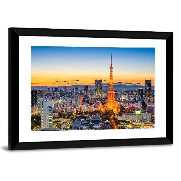 Skyline At Tokyo Tower Canvas Wall Art-3 Horizontal-Gallery Wrap-25" x 16"-Tiaracle