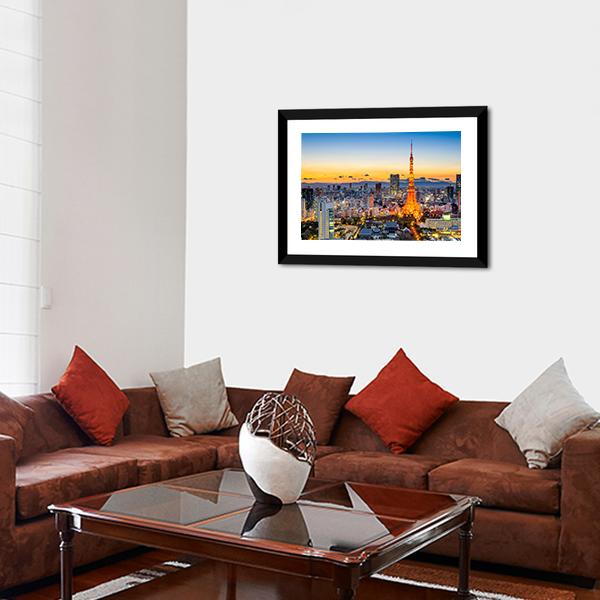 Skyline At Tokyo Tower Canvas Wall Art-3 Horizontal-Gallery Wrap-25" x 16"-Tiaracle