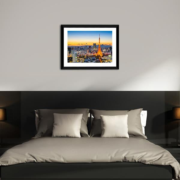 Skyline At Tokyo Tower Canvas Wall Art-3 Horizontal-Gallery Wrap-25" x 16"-Tiaracle