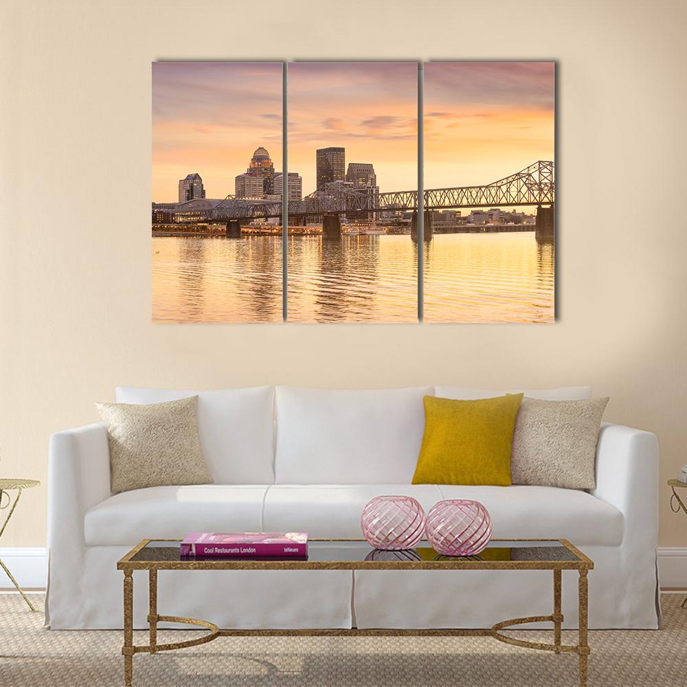 Skyline Downtown Louisville In Kentucky Canvas Wall Art-3 Horizontal-Gallery Wrap-25" x 16"-Tiaracle