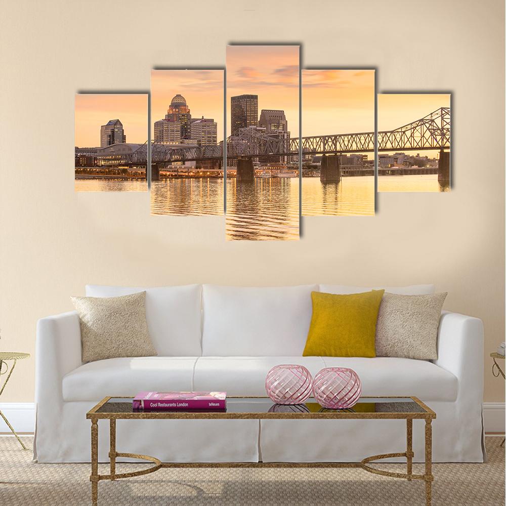 Skyline Downtown Louisville In Kentucky Canvas Wall Art-5 Star-Gallery Wrap-42" x 21"-Tiaracle
