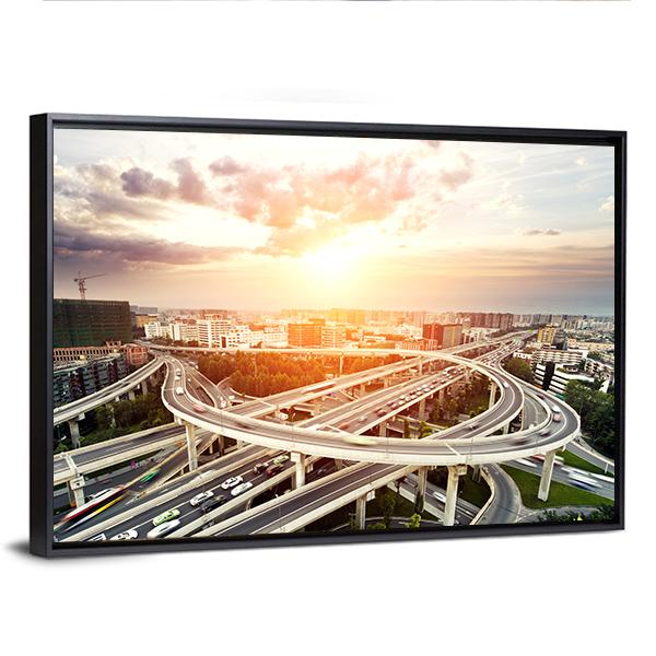 Skyline &amp; Highway Intersection Canvas Wall Art-5 Horizontal-Gallery Wrap-22" x 12"-Tiaracle