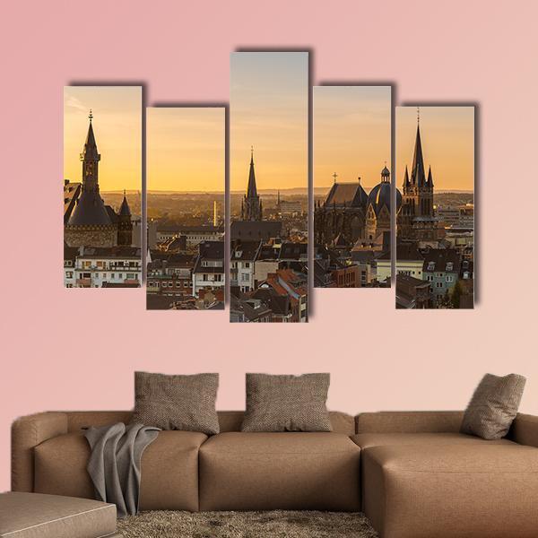 City Skyline Of Aachen Canvas Wall Art-5 Pop-Gallery Wrap-47" x 32"-Tiaracle