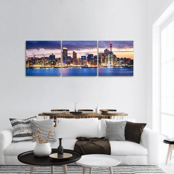 Skyline Of Auckland Panoramic Canvas Wall Art-3 Piece-25" x 08"-Tiaracle