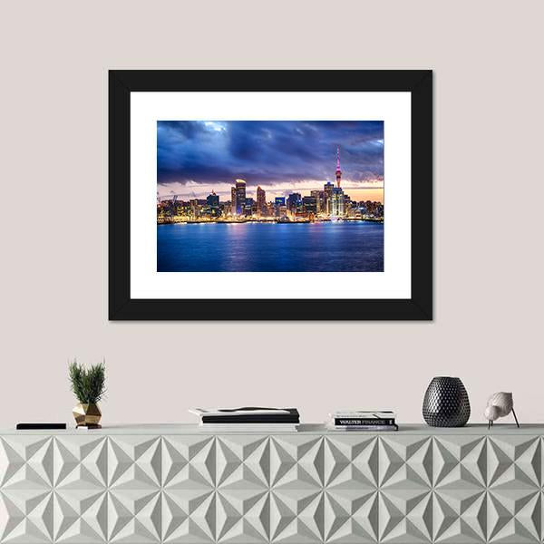 Skyline Of Auckland New Zealand Canvas Wall Art-1 Piece-Framed Print-20" x 16"-Tiaracle