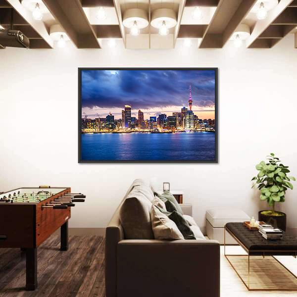 Skyline Of Auckland New Zealand Canvas Wall Art-3 Horizontal-Gallery Wrap-25" x 16"-Tiaracle