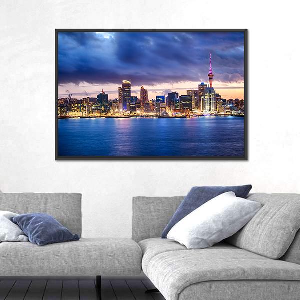 Skyline Of Auckland New Zealand Canvas Wall Art-3 Horizontal-Gallery Wrap-25" x 16"-Tiaracle