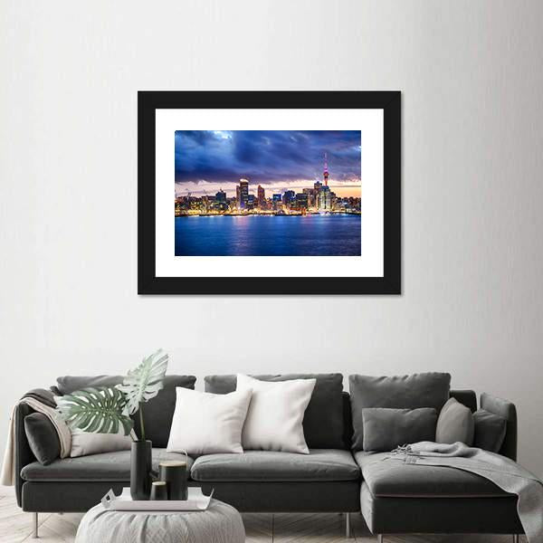 Skyline Of Auckland New Zealand Canvas Wall Art-3 Horizontal-Gallery Wrap-25" x 16"-Tiaracle