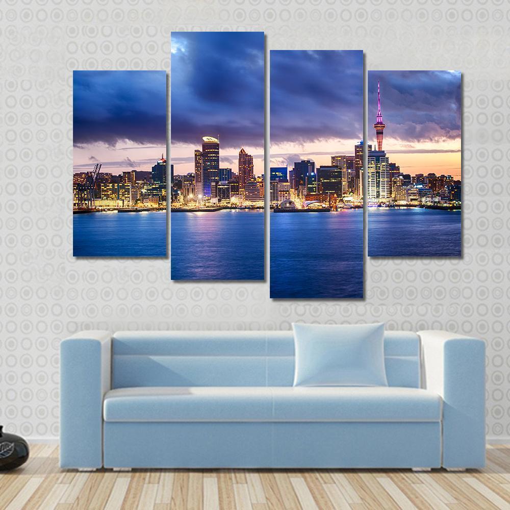 Skyline Of Auckland New Zealand Canvas Wall Art-4 Pop-Gallery Wrap-50" x 32"-Tiaracle