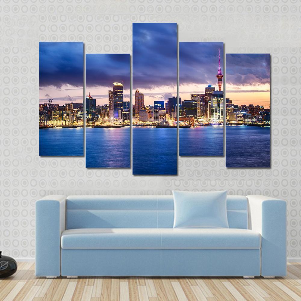 Skyline Of Auckland New Zealand Canvas Wall Art-5 Pop-Gallery Wrap-47" x 32"-Tiaracle