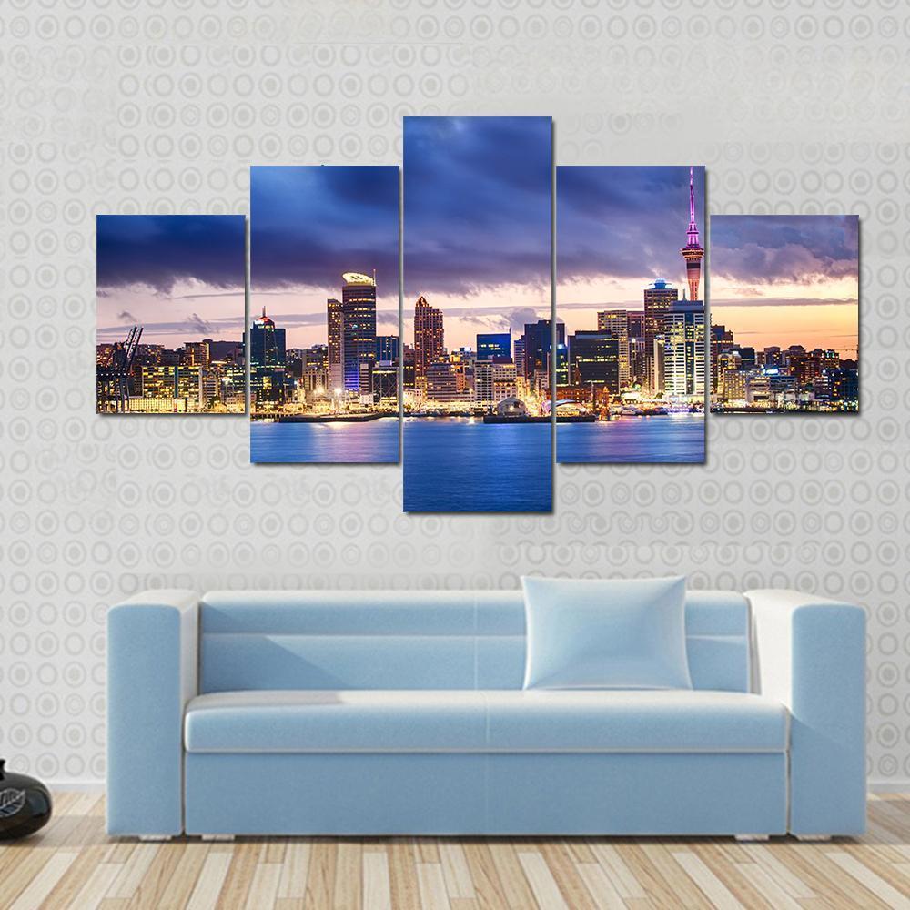 Skyline Of Auckland New Zealand Canvas Wall Art-5 Star-Gallery Wrap-62" x 32"-Tiaracle
