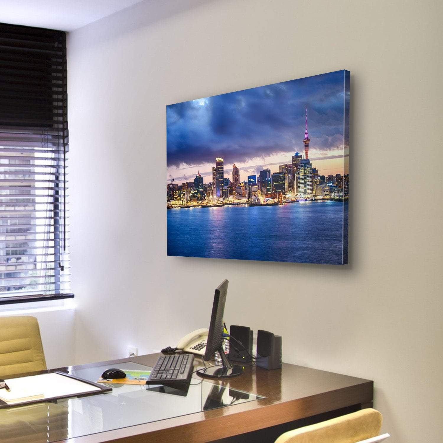 Skyline Of Auckland New Zealand Canvas Wall Art-4 Pop-Gallery Wrap-50" x 32"-Tiaracle