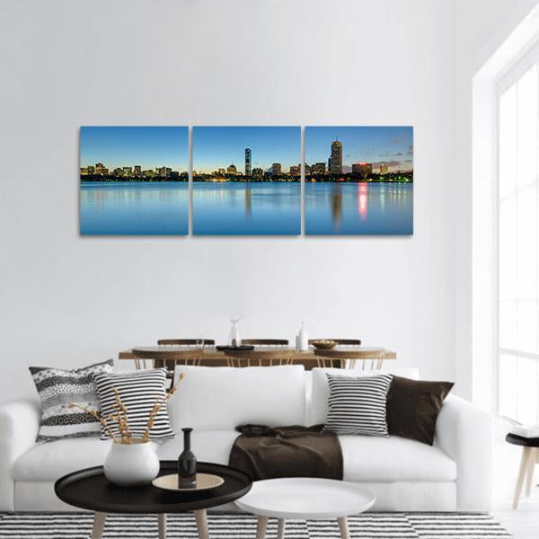 Skyline Of Boston Panoramic Canvas Wall Art-3 Piece-25" x 08"-Tiaracle