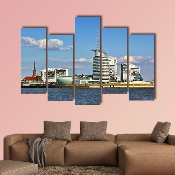 Skyline Of Bremerhaven Canvas Wall Art-5 Pop-Gallery Wrap-47" x 32"-Tiaracle