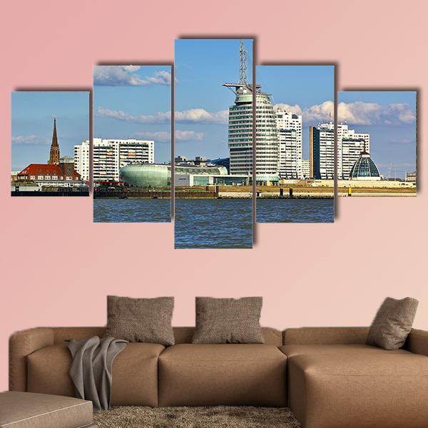 Skyline Of Bremerhaven Canvas Wall Art-5 Star-Gallery Wrap-62" x 32"-Tiaracle