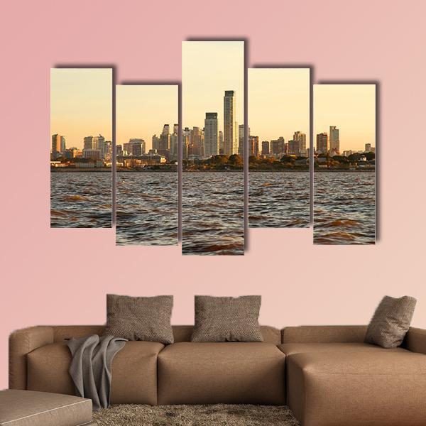 Skyline Of Buenos Aires In Argentina Canvas Wall Art-5 Pop-Gallery Wrap-47" x 32"-Tiaracle