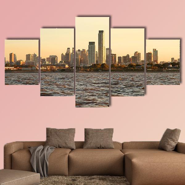Skyline Of Buenos Aires In Argentina Canvas Wall Art-5 Star-Gallery Wrap-62" x 32"-Tiaracle