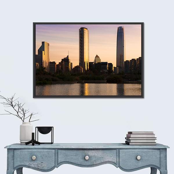 Skyline Of Buildings At Las Condes District Canvas Wall Art-1 Piece-Floating Frame-24" x 16"-Tiaracle